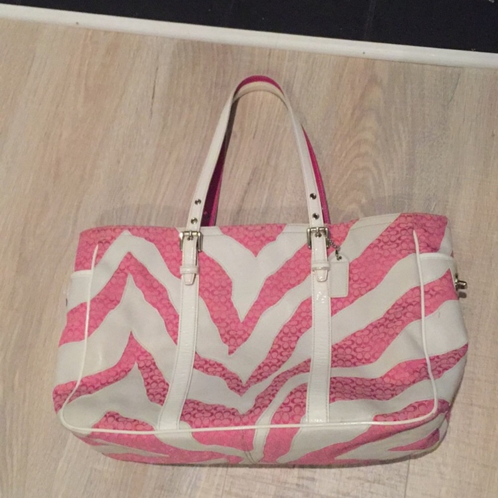 Coach bag pink white zebra